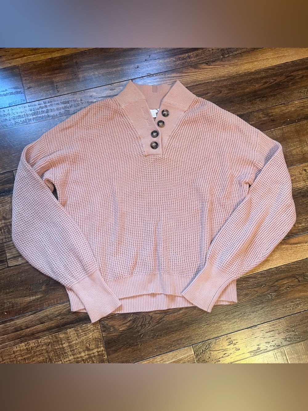 lunya blush pink waffle knit buttoned pullover
